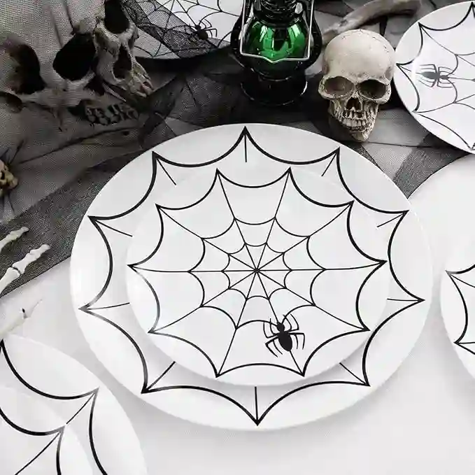 halloween plates disposable plastic spider web theme